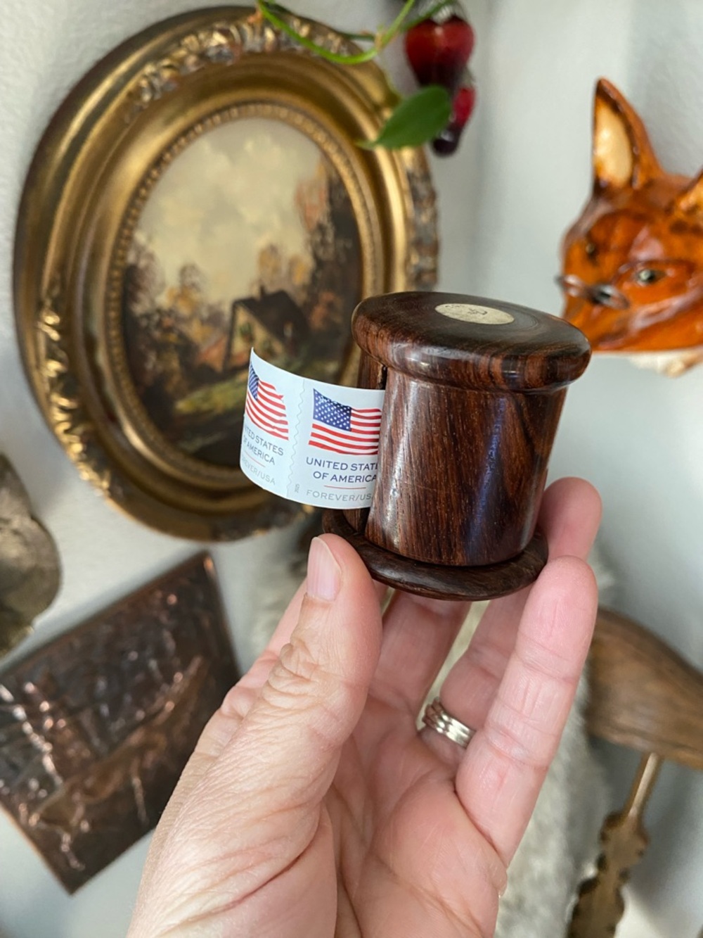 Vintage FETCO Hand Made Wooden Postage Stamp Dispenser Made In India